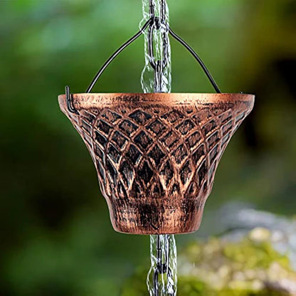 Copper-Finish Rain Chain — 12 Cascading Cups
