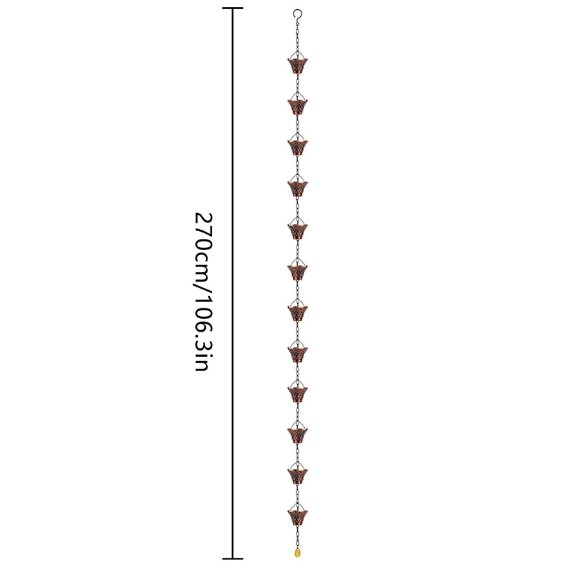 Copper-Finish Rain Chain — 12 Cascading Cups